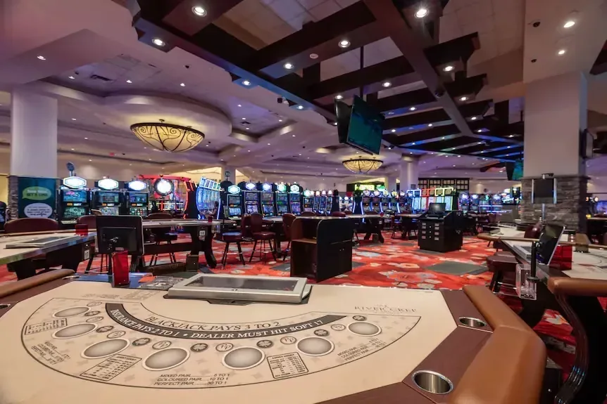 River Cree Resort and Casino, Enoch, Alberta — the casino floor with tables and gaming machines