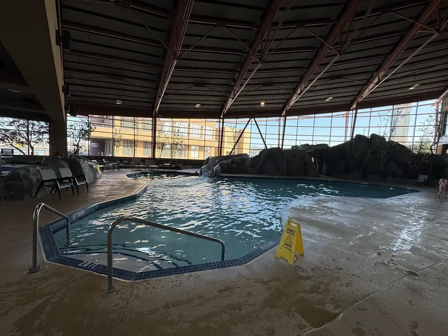 River Rock Casino Resort, Richmond — the indoor pool with a rock waterfall feature